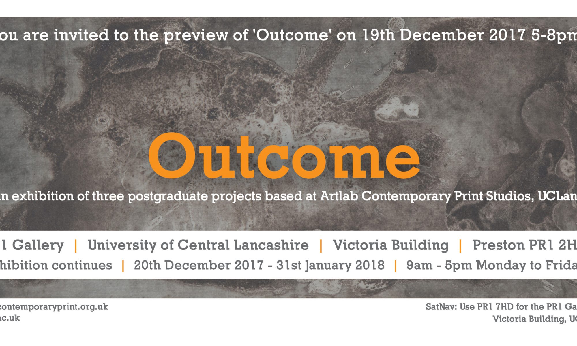 Outcome Exhibition Banner, PR1 Gallery, PV 19th December 2017
