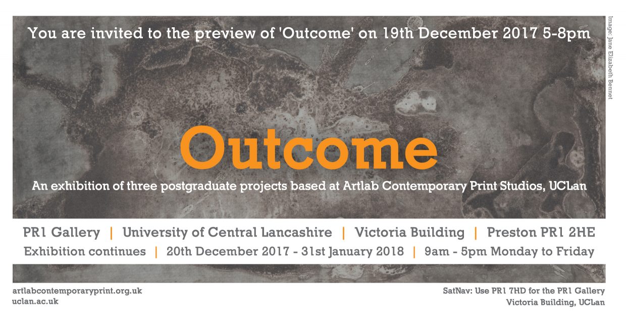 Outcome Exhibition Banner, PR1 Gallery, PV 19th December 2017