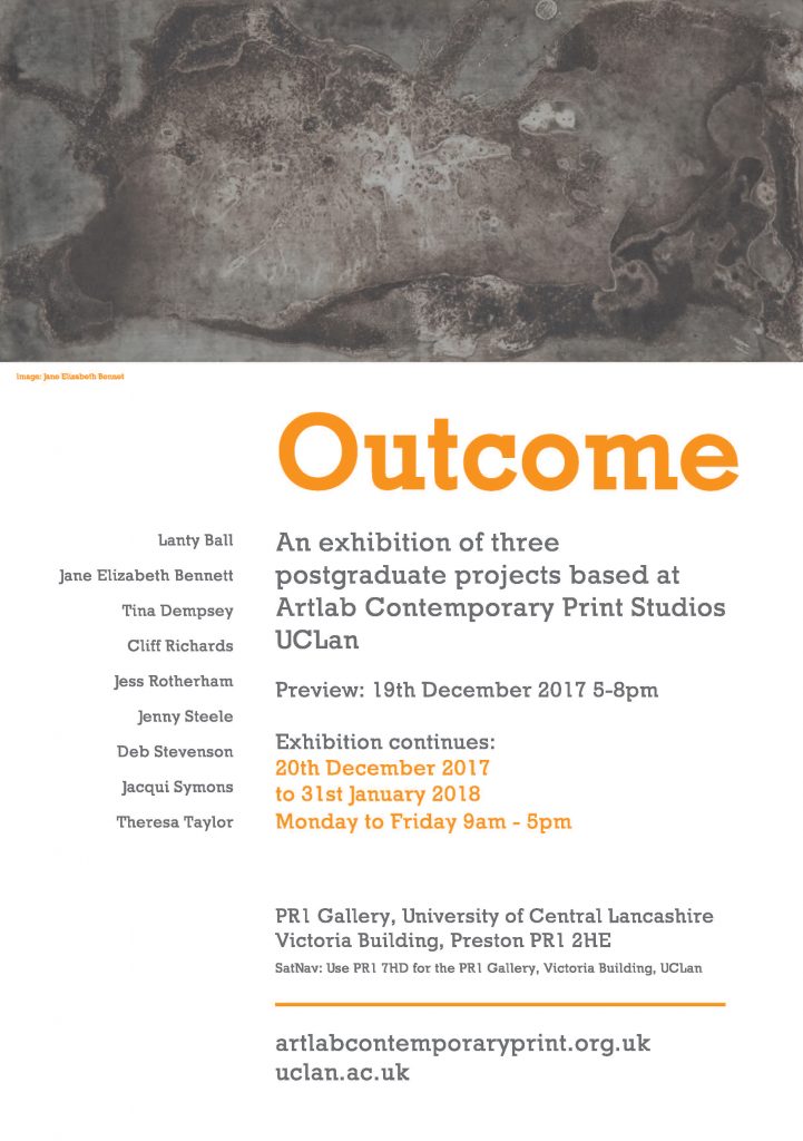 Invite to the Outcome Exhibition, PR1 Gallery Preston